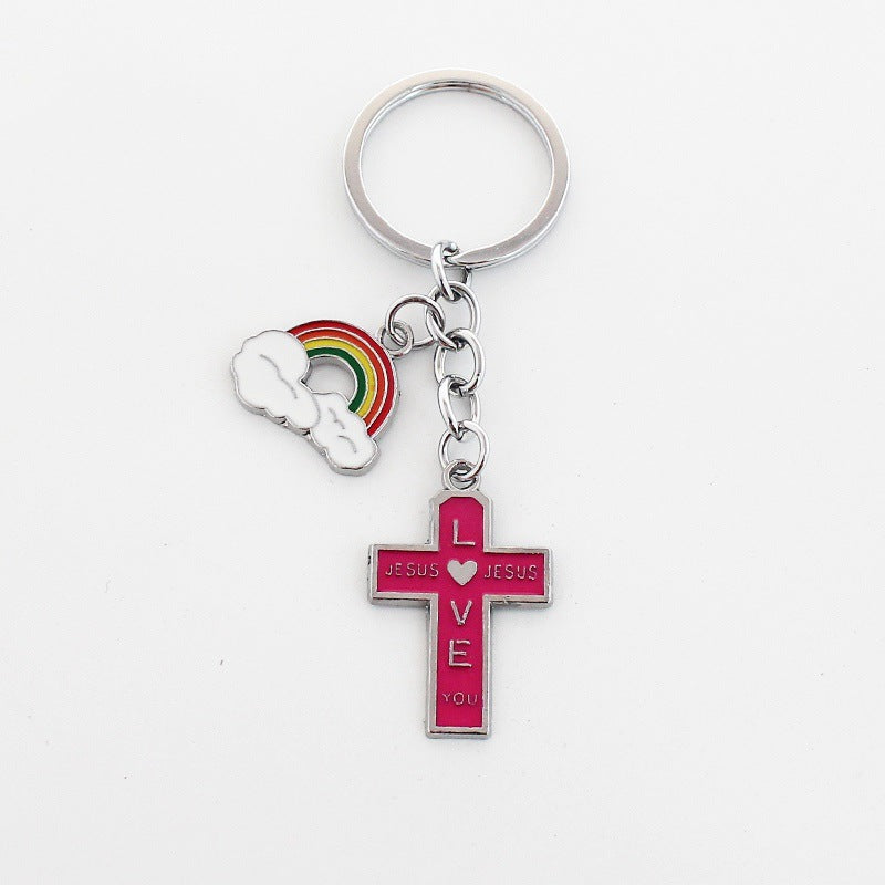 Wholesale Christmas Rainbow Cross Zinc Alloy Keychain