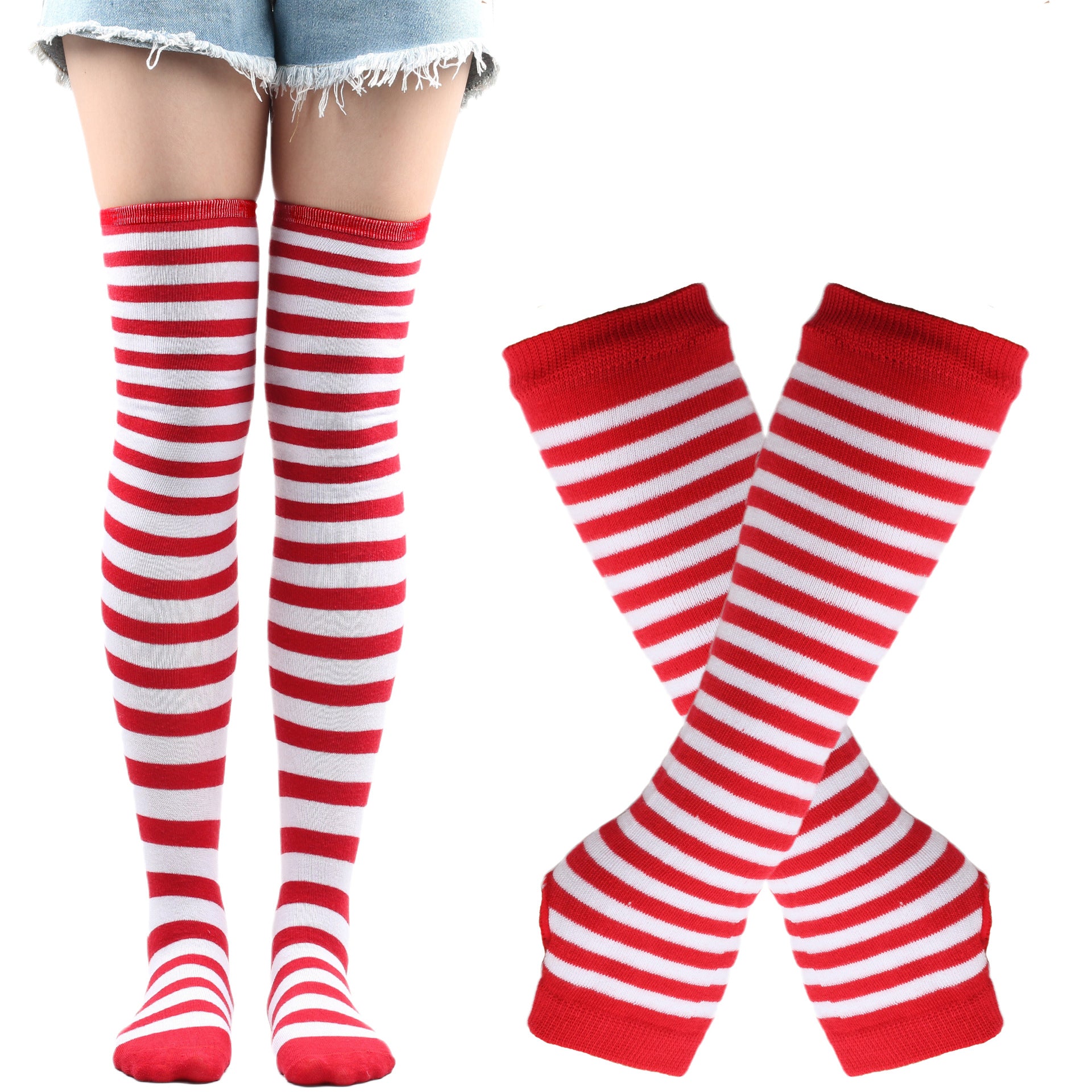Wholesale Christmas Halloween High Striped Socks Gloves Set