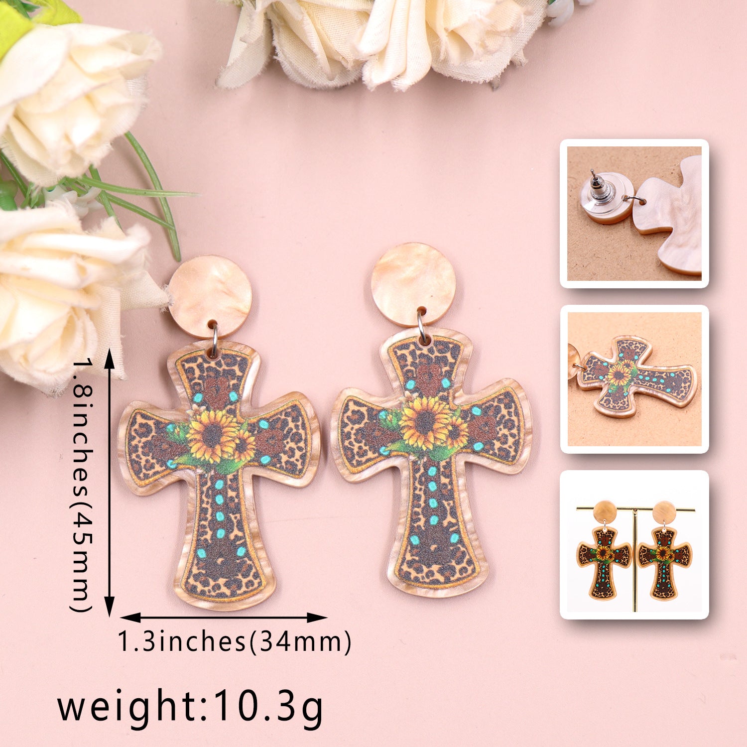 Wholesale Fashion Cross Sunflower Western Acrylic Earrings