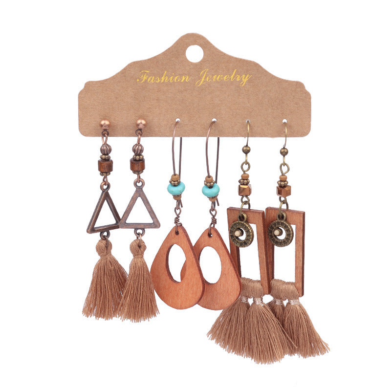 Wholesale Bohemian Colorful Tassel Drop Earrings Retro Alloy Electroplated Women S Fashion Jewelry Gift