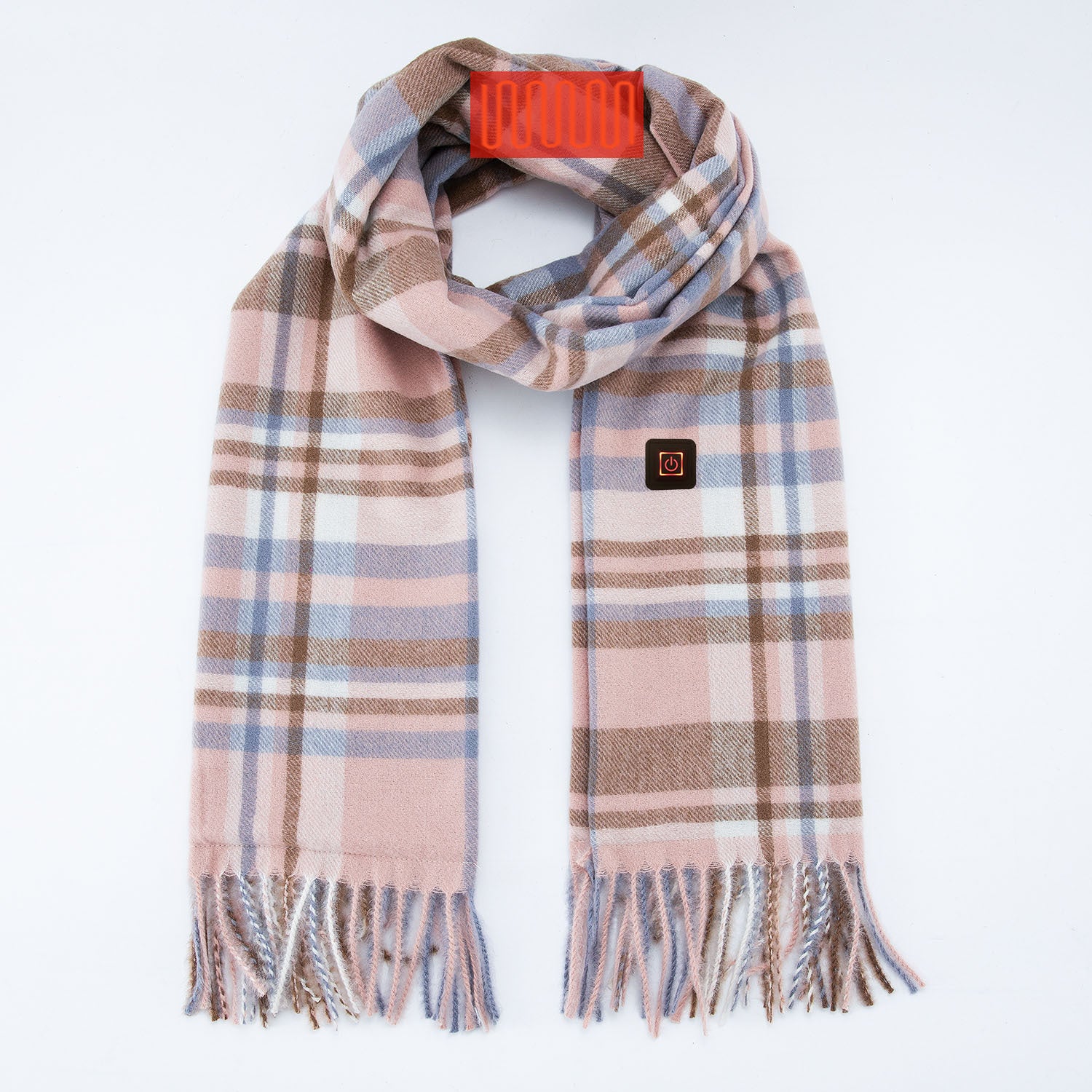 Wholesale Plaid Pink Faux Cashmere Electric Heated Tassel Scarf