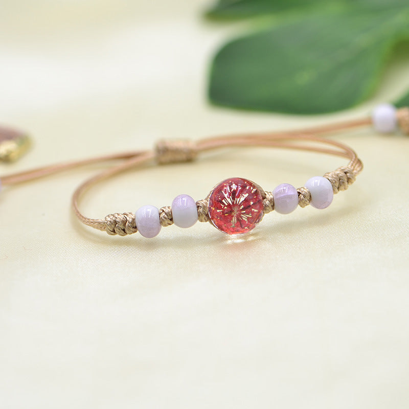 Wholesale Ceramic Glass Ball Dried Flower Plant Real Flower Woven Bracelet