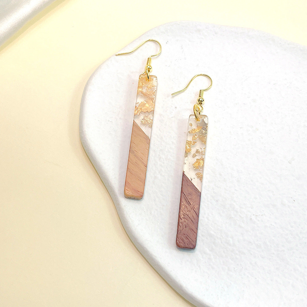 Wholesale Simple Color Block Wooden Gold Foil Geometric Stud Earrings