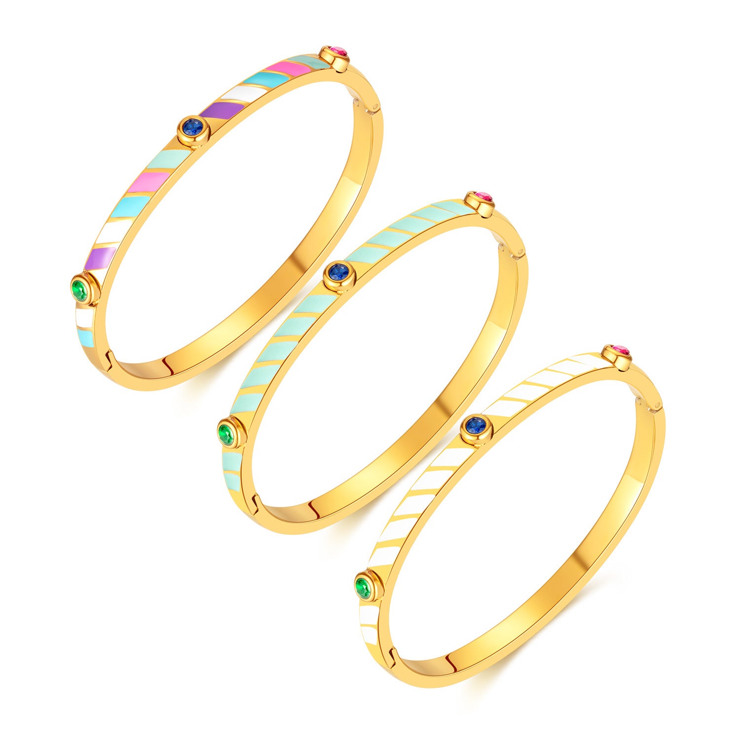 Wholesale Titanium Steel Candy Color Stripes Inlaid Zircon Stainless Steel Bracelet