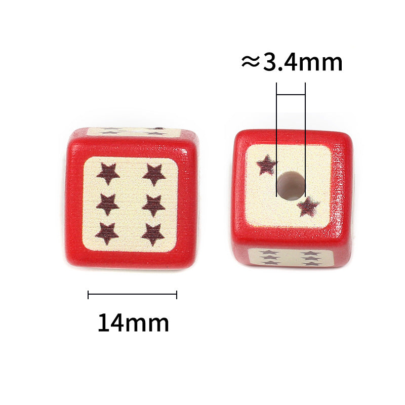 Wholesale 50pcs Macaron Five-pointed Star Dice Printed Square Beads Acrylic Square Mobile Phone Chain Keychain Diy Beads