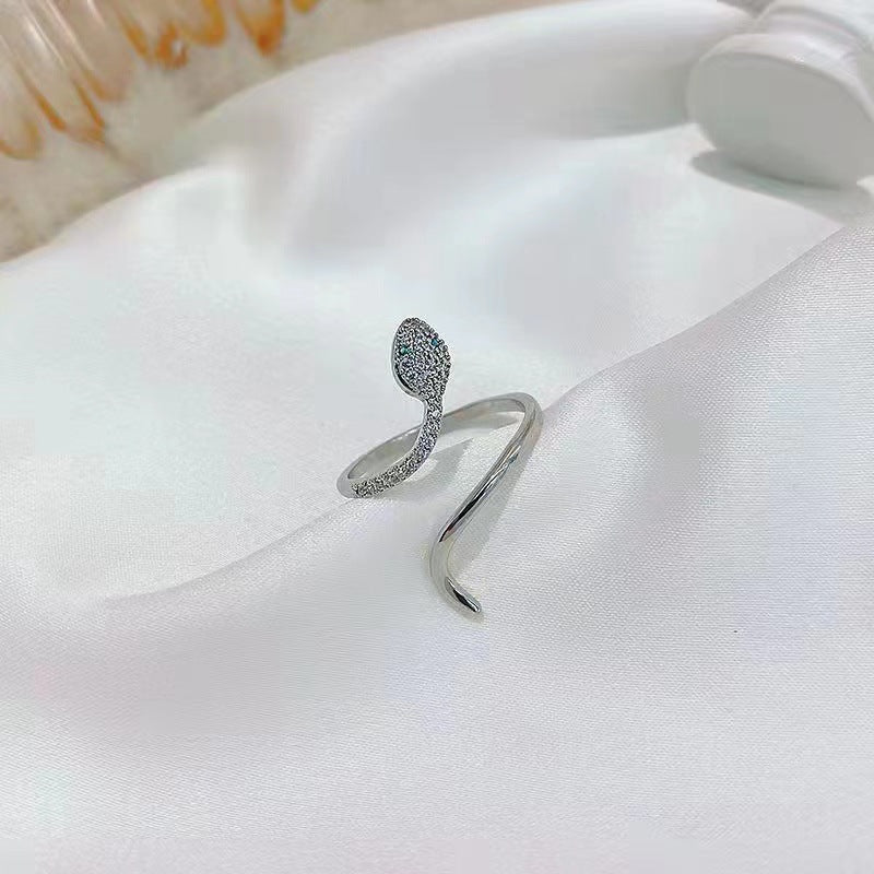 Wholesale Winding Snake Ring Women's Super Flash Micro Zircon Opening Adjustable Ring Cold Wind Niche Design Ring