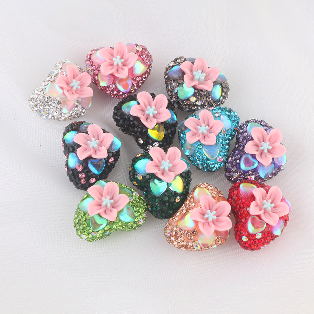 Wholesale 6pcs Flower Heart Soft Ceramic Diamond Ball Crystal Beads