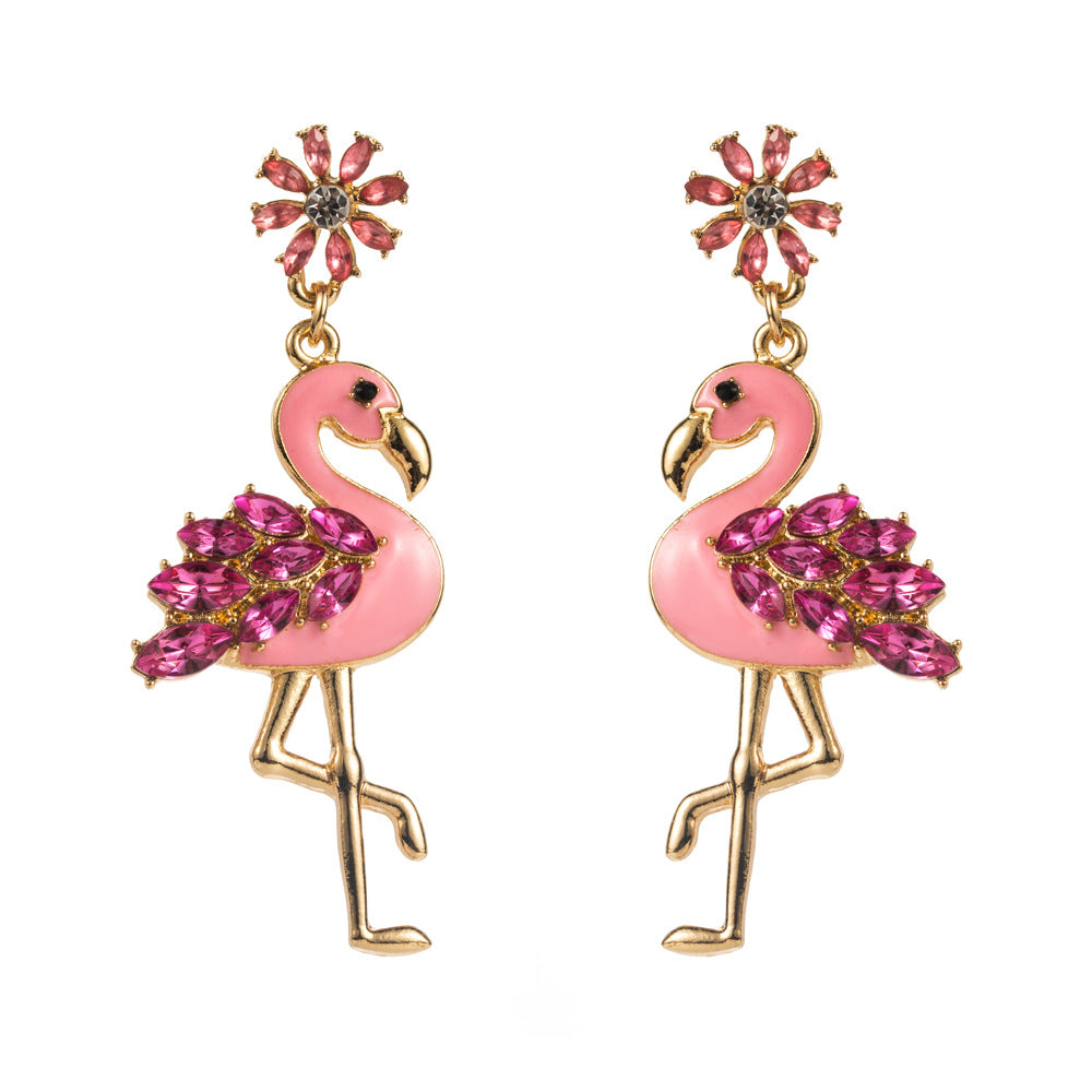 Wholesale Square colored diamond studded flamingo Blingbling Earrings