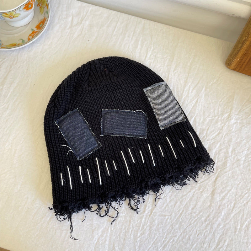 Wholesale Autumn and Winter Hip Hop Warm Raw Edge Patch Beanie