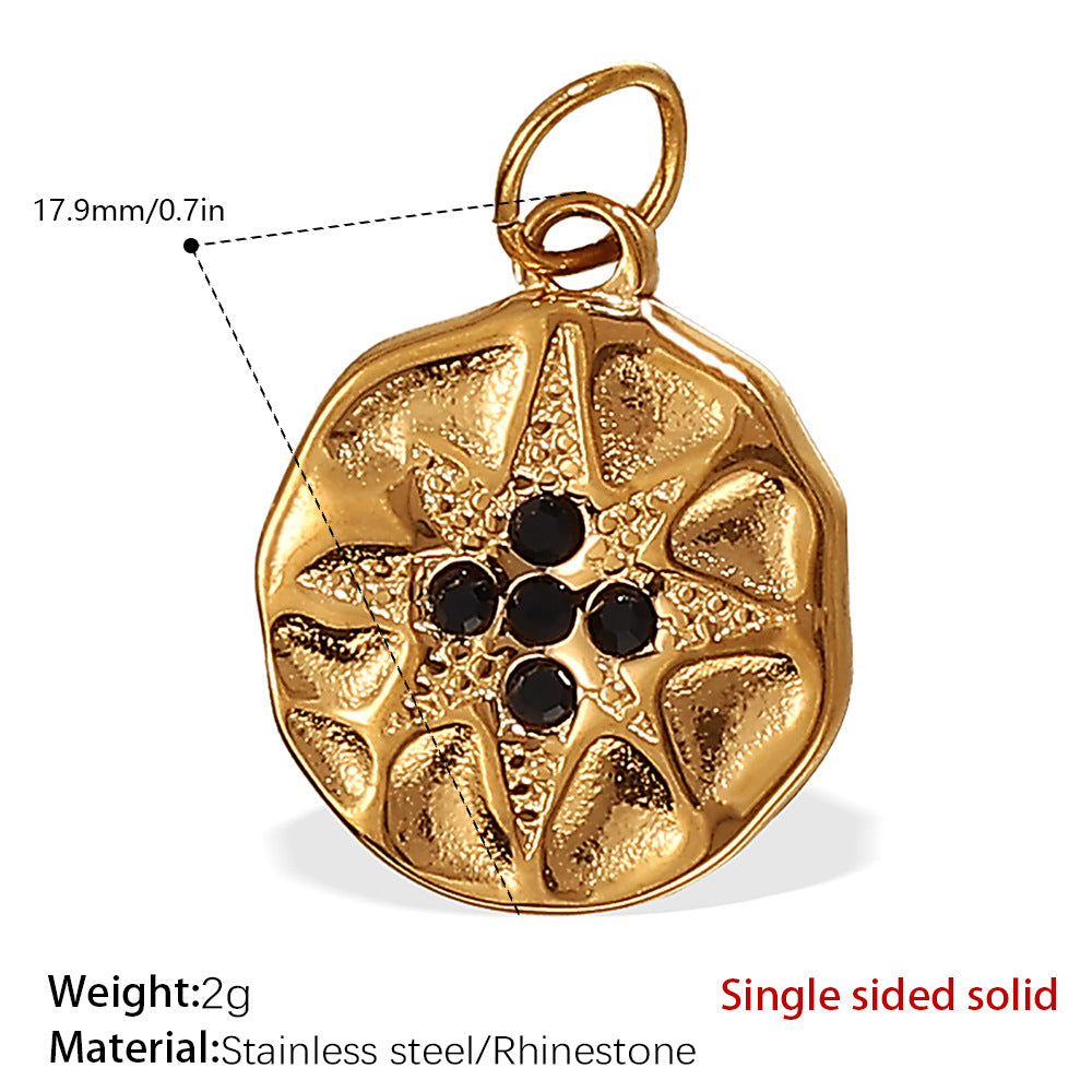 Wholesale Zircon Inlaid Starfish Round Stainless Steel Necklace Pendant