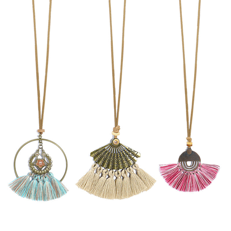 Wholesale Bohemian Tassel Flower Pendant Long Alloy Necklace