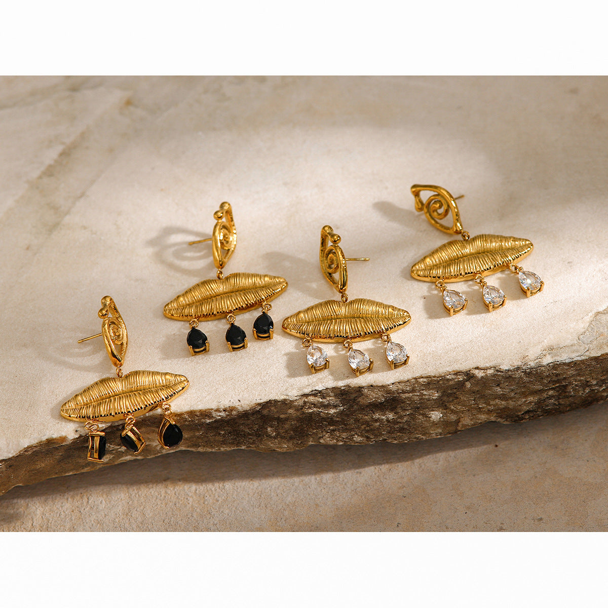 Wholesale 18k Gold Stainless Steel Rhinestone Spiral Devil Eye Pendant Earrings