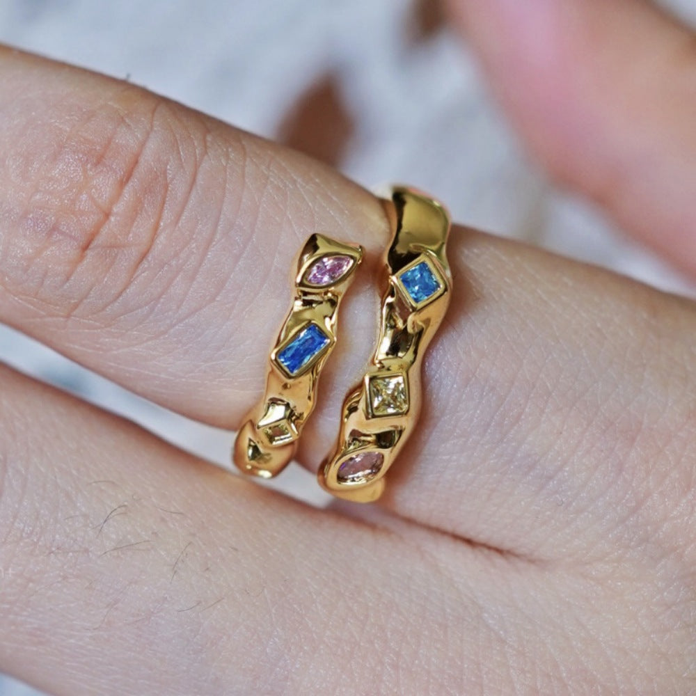 Wholesale Water Shell Inlay Autumn and Winter Trend Fashion Niche Design Light Luxury High-end Open Rings