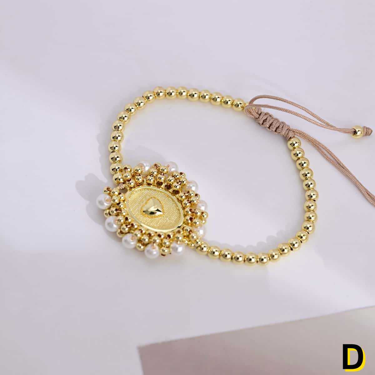 Wholesale Gold plated copper bead pearl adjustable drawstring layered bracelet