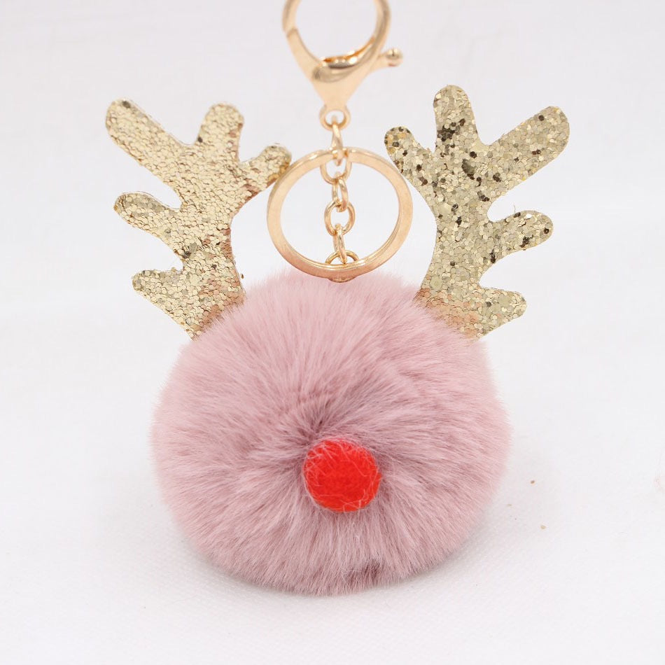 Wholesale Christmas Antler Plush Ball Keychain
