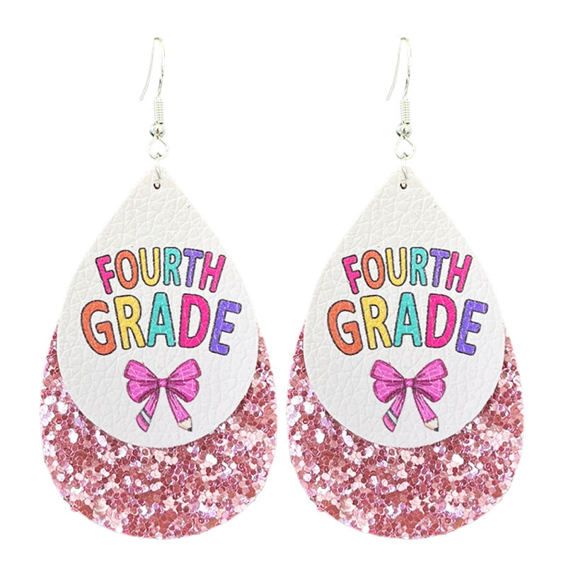 Wholesale Double-layer water drop leather print back-to-school season teacher earrings