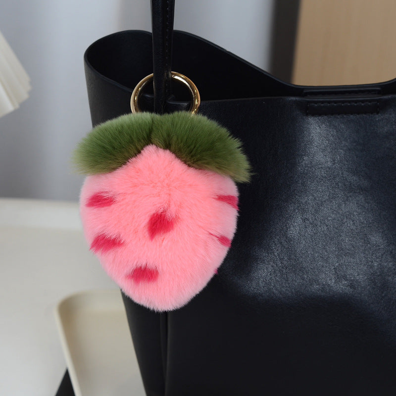 Wholesale Cute Imitation Rex Rabbit Fur Strawberry Keychain