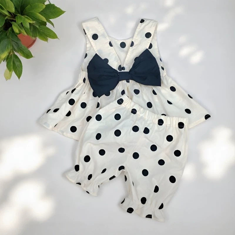 Wholesale Fashion Cotton Polka Dot Toddler Girl Sleeveless 2 Piece Shorts Outfit Korean Style Summer Birthday Resale