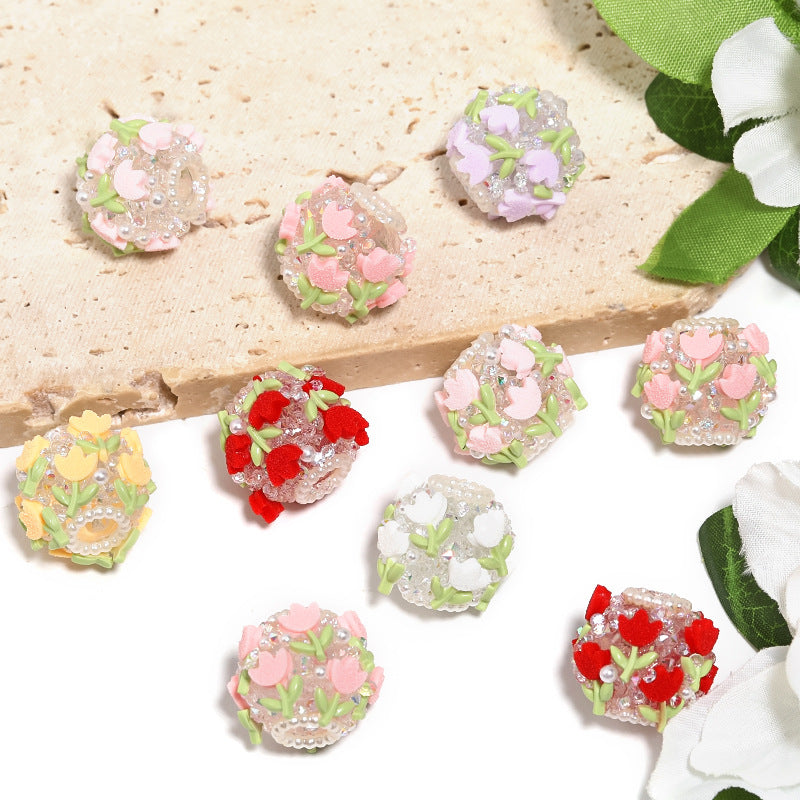 Wholesale 10pcs Colorful Pearl Tulip Sugar Diamond Ball Diy Beads