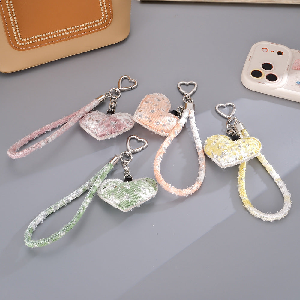Wholesale  Ripped Denim Heart Buckle  Wrist Strap Keychain