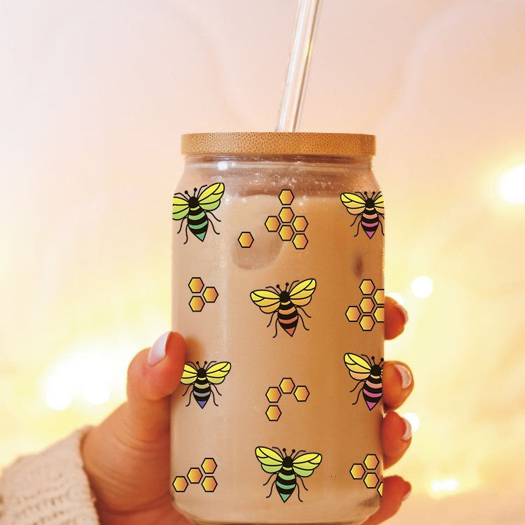 Wholesale Colorful bee flowers 16oz Cup UV DTF Wraps