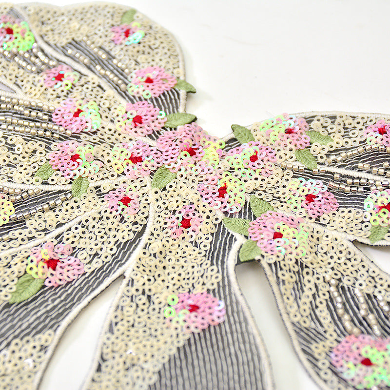 Wholesale Large Sparkling Sequin Bow Applique Patch With Mesh For DIY Clothing Craft