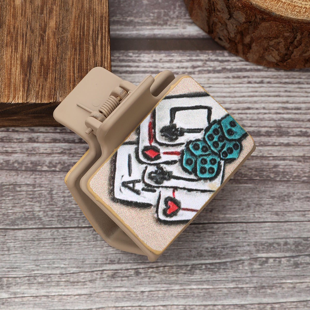 Wholesale Western Style Playing Cards Pattern Leather Hairpin Shark Clip