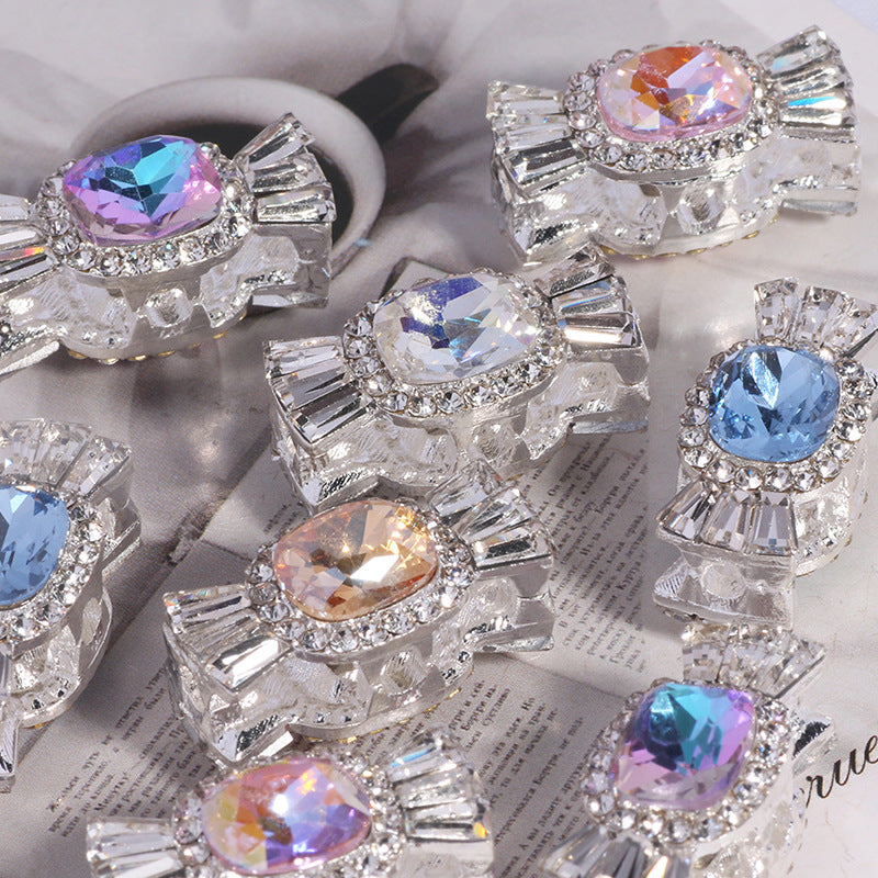 Wholesale 5pcs/pack Alloy Candy 3D Rhinestone DIY Straight Hole Beads