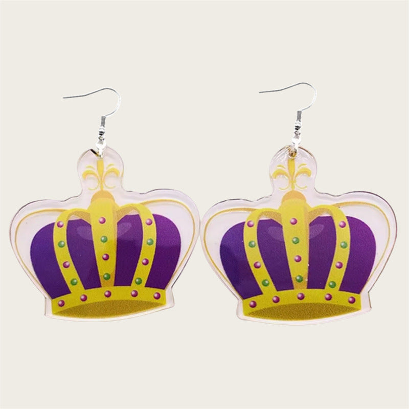 Wholesale carnival smiley face mask crown flower pendant double sided acrylic earrings