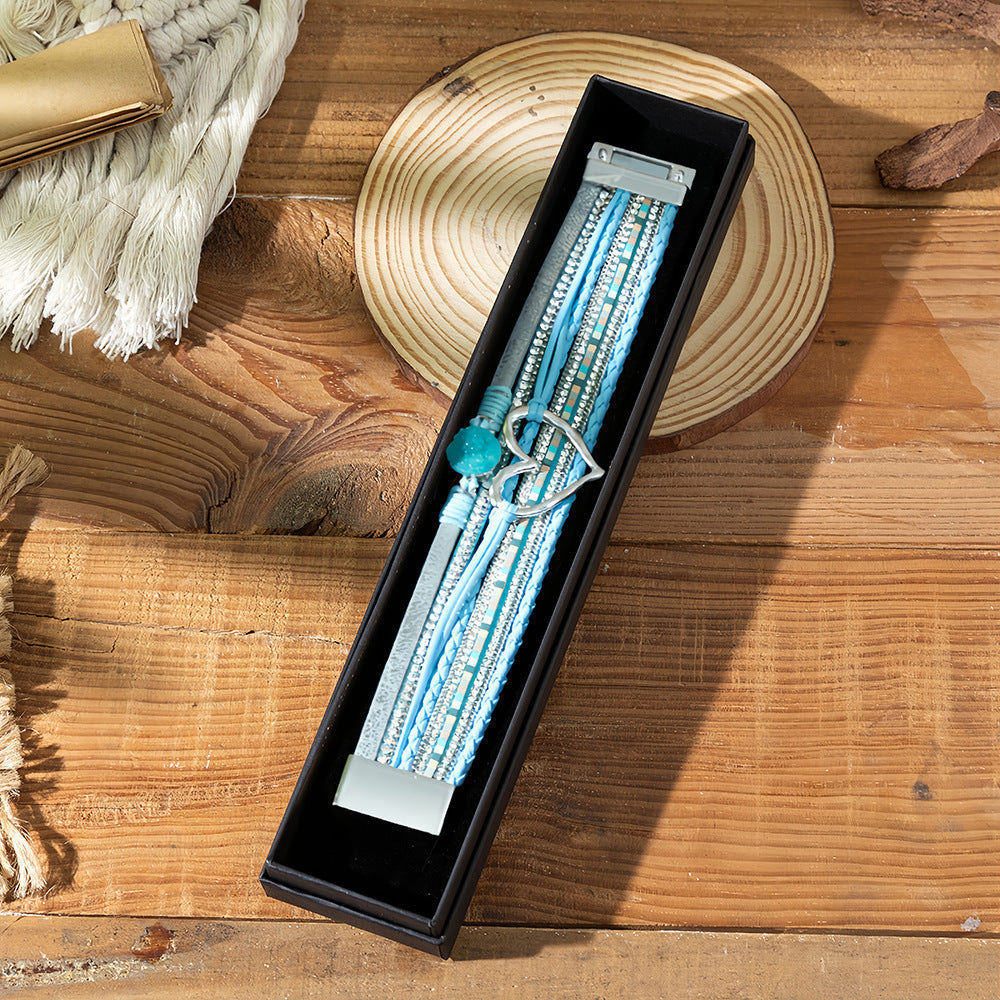 Wholesale Bohemian Love Weaving Diamond Set Bracelet Layered Bracelet Set