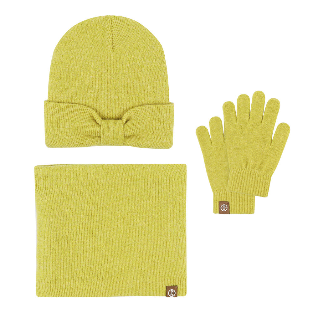Wholesale Children's Hat Bow Baby Hat Scarf Gloves Set