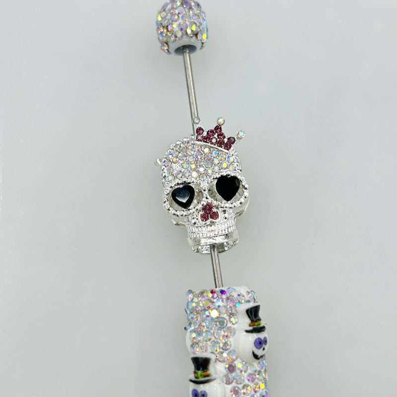 Wholesale 20pcs Heavy-Duty  Alloy Crown Ghost Skull Four-Hole Loose 3D  Crystal Beads