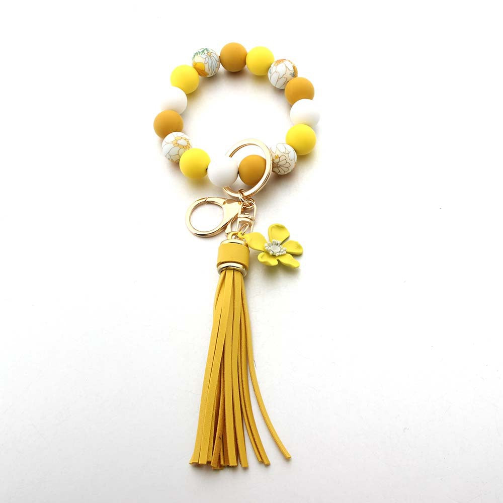 Wholesale Silicone Bead Sunflower Wrist Tassel Keychain