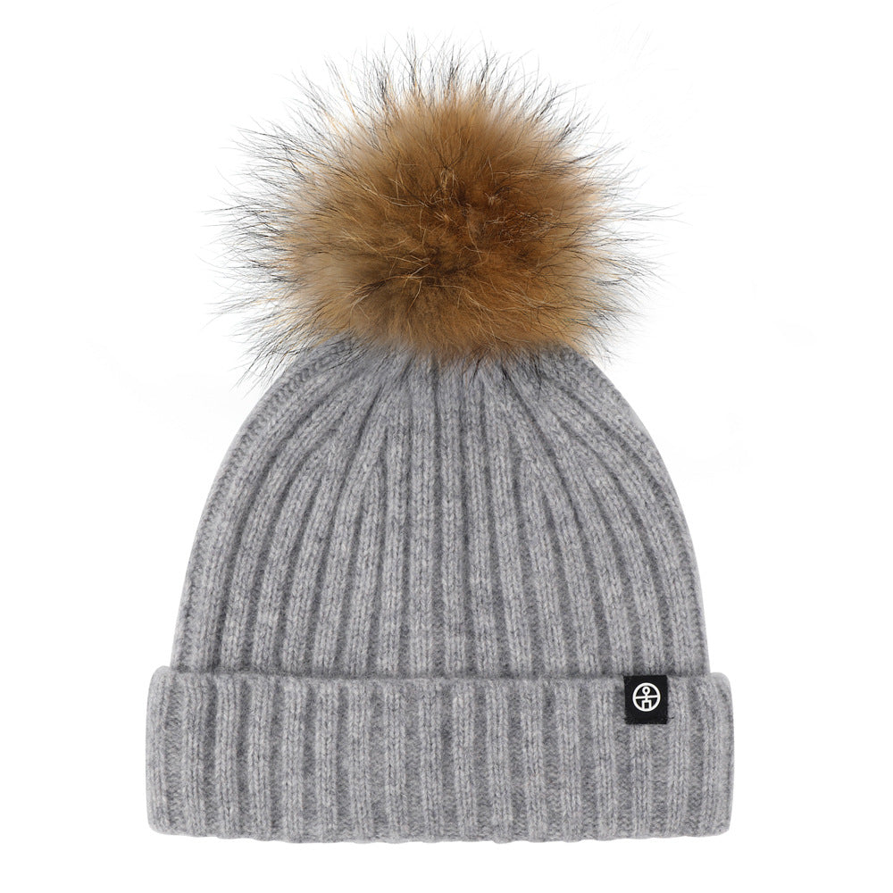 Wholesale Solid Color Wool Ball Knitted Hat Winter Woolen Hat