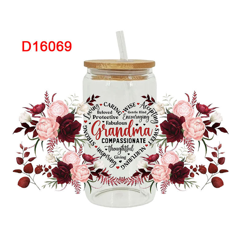 Wholesale Mother's Day with Colorful Flowers  16oz Cup UV DTF Wraps