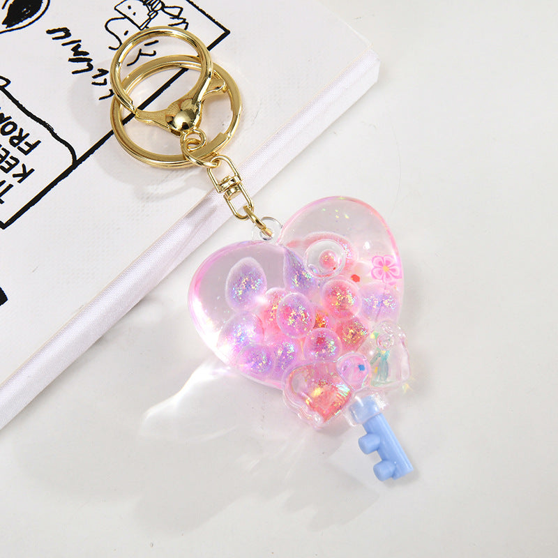 Wholesale Cartoon Oil Flow Sand Bottle Acrylic Keychain Car Keychain