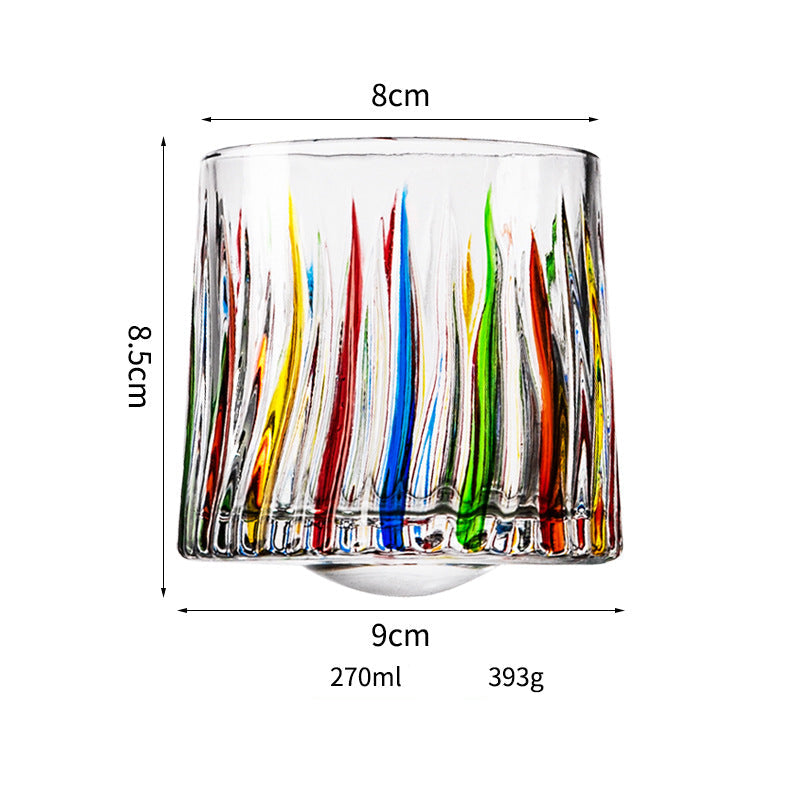 Wholesale Haisman thickened color glass creative rotating whiskey glass hand painted rotating cup with wooden tray decompression Cup