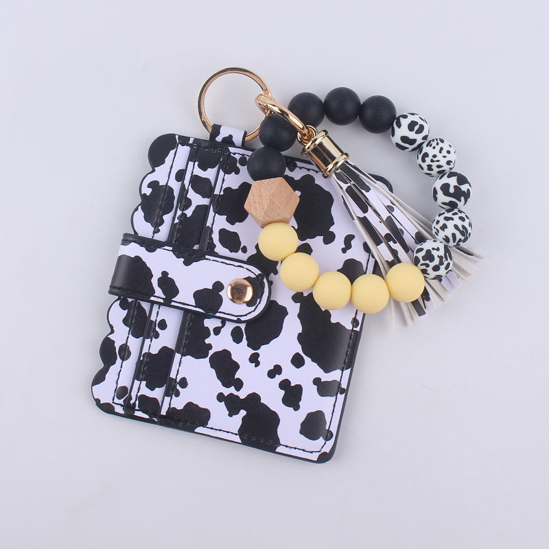 Wholesale Cartoon Cow Print Card Holder Wrist PU Keychain