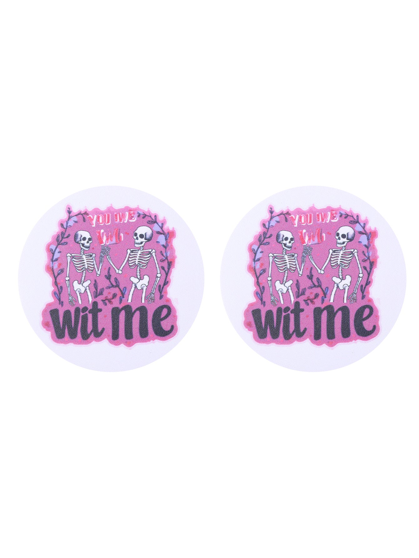 Wholesale Couple Love Heart Crane Santa Claus Skull Pattern Water Absorbent Round Leather Coaster