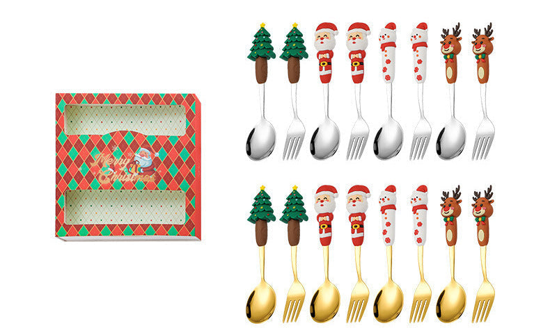 Wholesale Cartoon Christmas Dessert Fork and Spoon Cutlery Set
