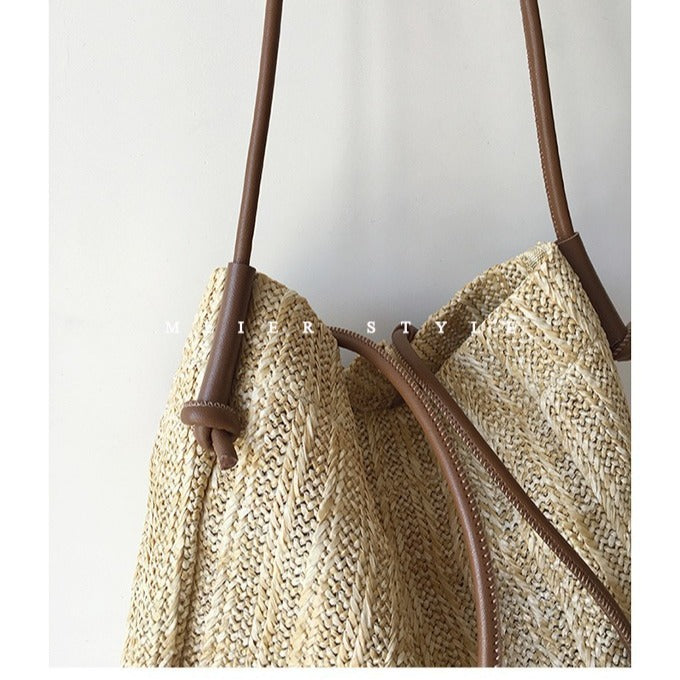 Wholesale Woven Basket Contrast Straw Shoulder Bag