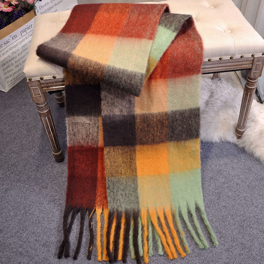 Wholesale Long Tassel New Rainbow Plaid Scarf