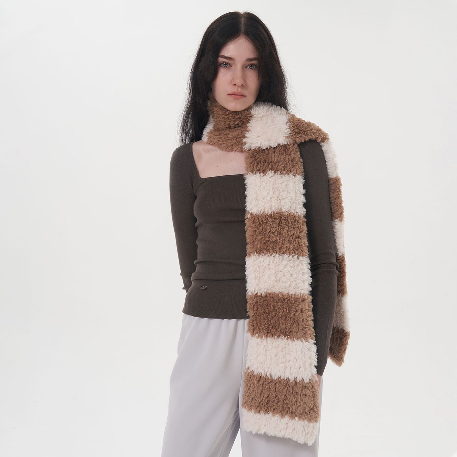 Wholesale Autumn and Winter Soft and Simple Two-color Striped Patchwork Scarf