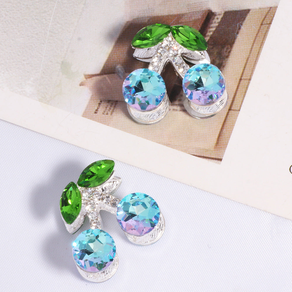 Wholesale 20pcs Double-sided three-dimensional alloy cherry-shaped rhinestone 3D Crystal Beads