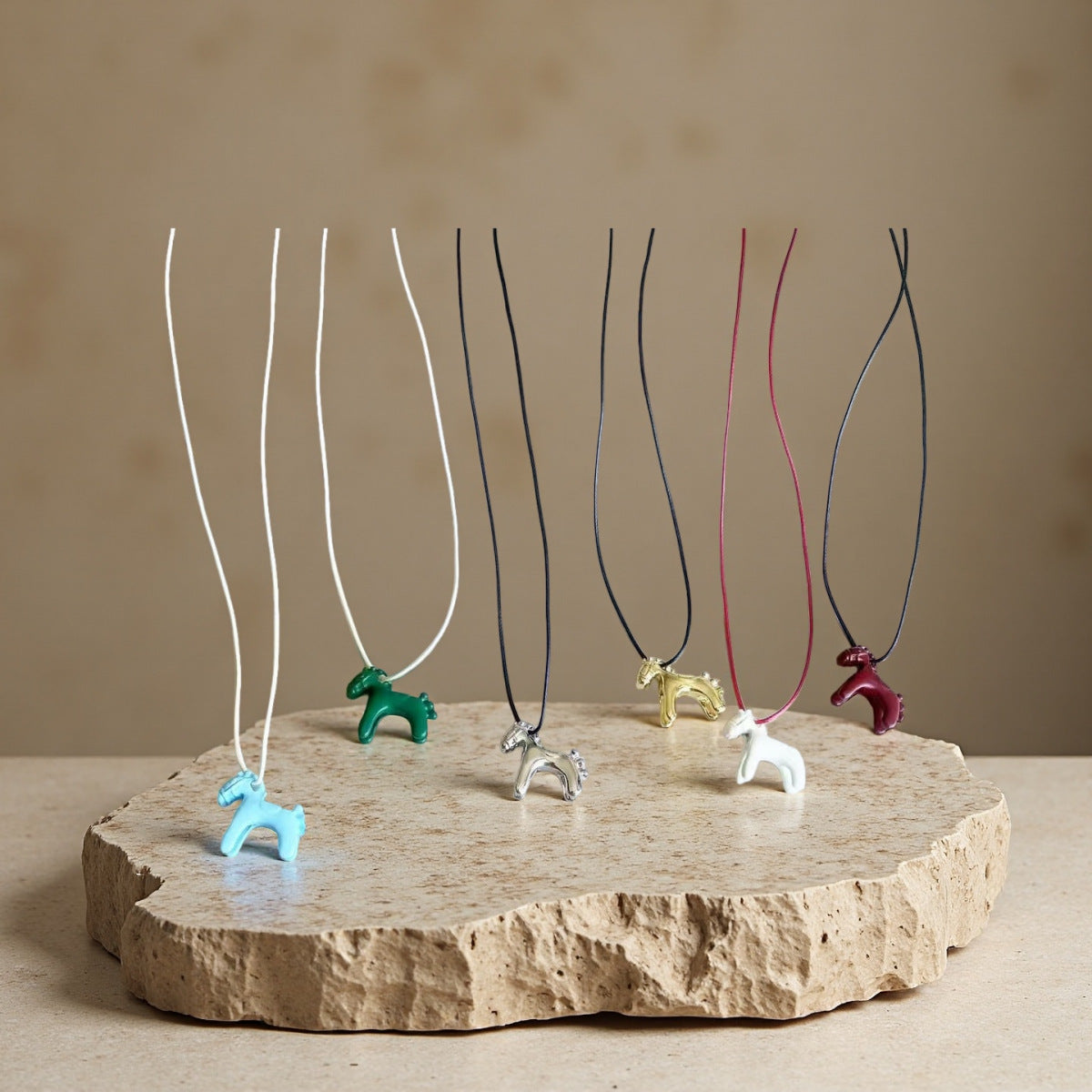 Wholesale Cute Colorful Horse Inlaid Diamond Pendant Necklace