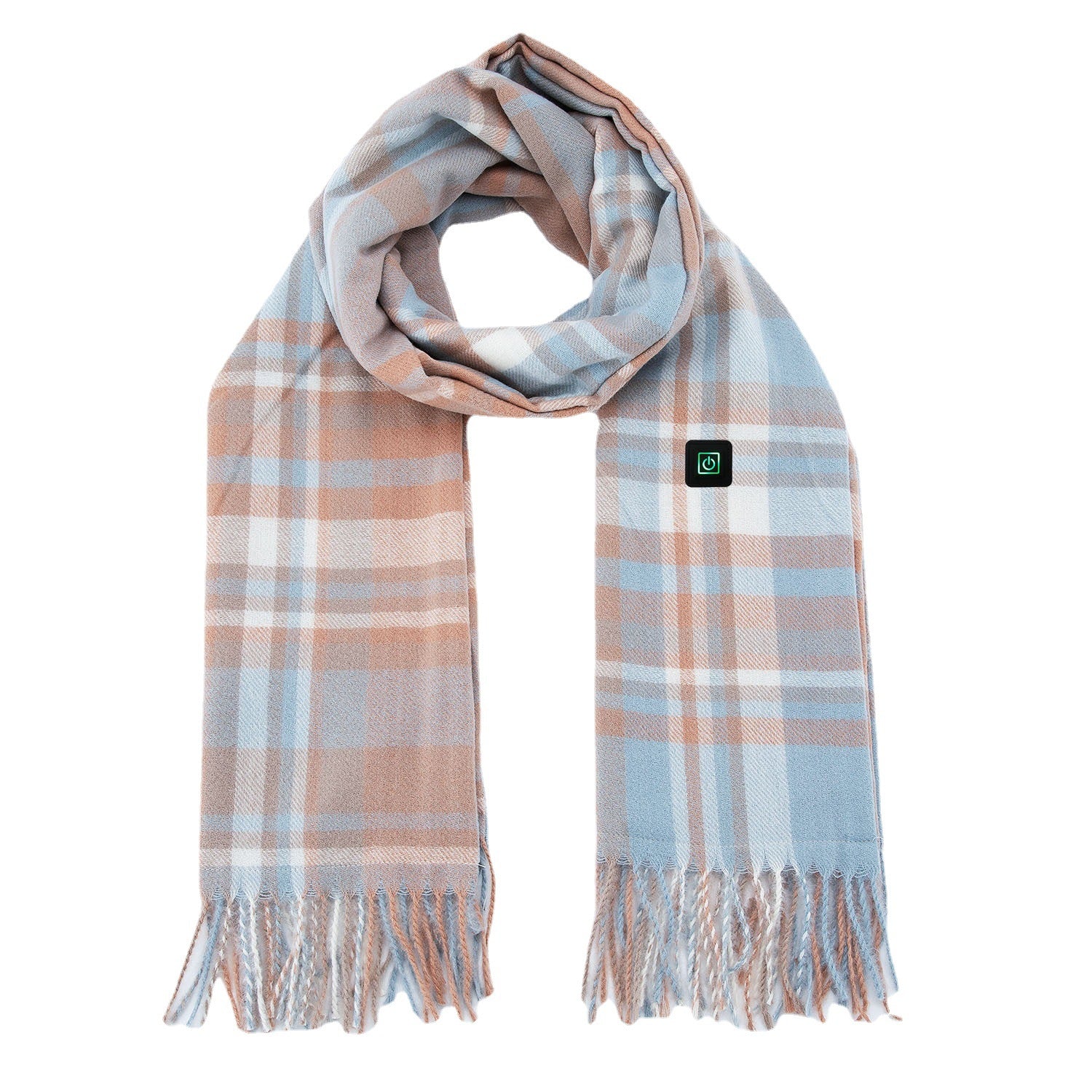 Wholesale Plaid Pink Faux Cashmere Electric Heated Tassel Scarf