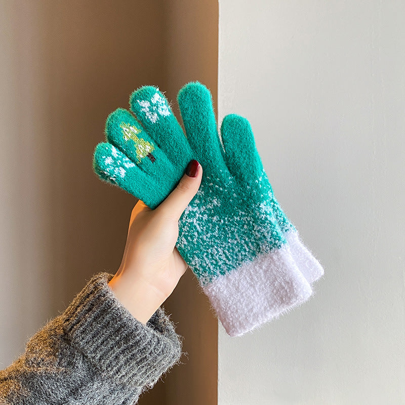 Wholesale Knitted gloves winter fleece-lined thickened cold-proof wool gloves