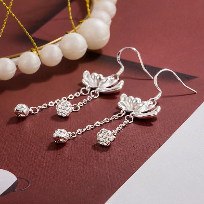 Wholesale Lotus Tassel Earrings Ancient Style Cheongsam Ear Hooks Mother's Day