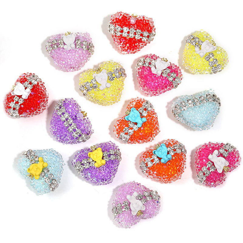 Wholesale 5pcs/pack Rhinestone Crown Bear Love Beads Shiny Sugar Beads