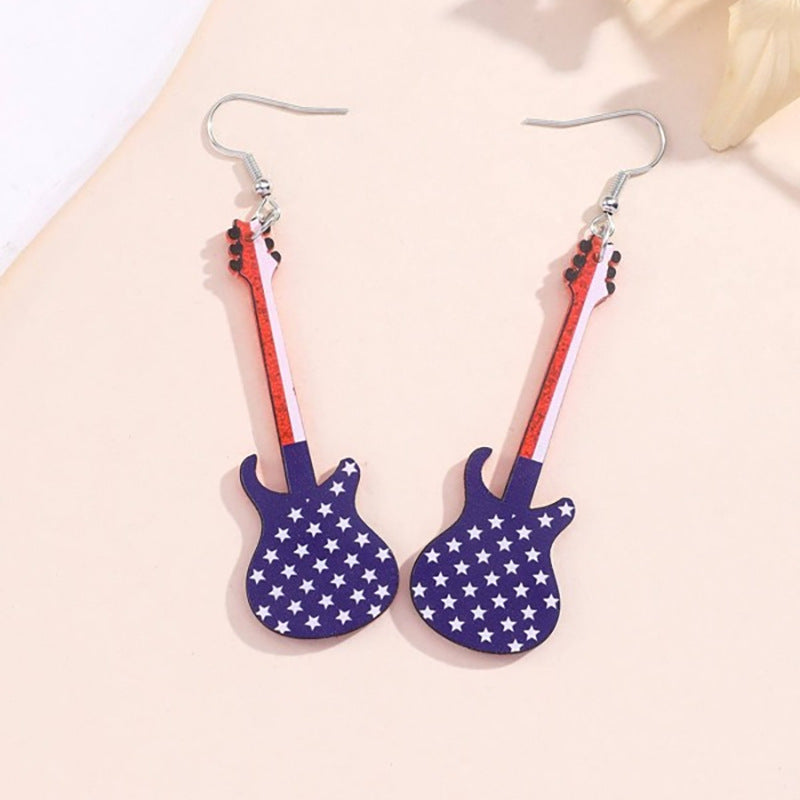 Wholesale Independence Day American Flag Cute Guitar Earrings